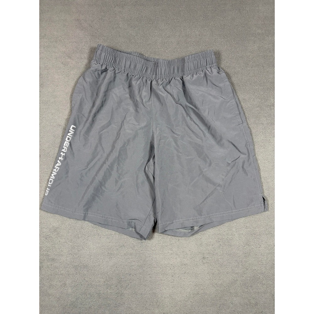 Under Armour Athletic Shorts Boys Youth Large Gray Logo Activewear